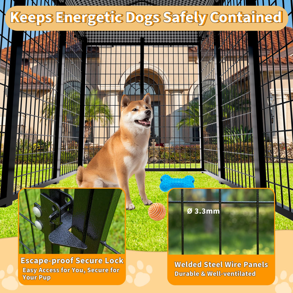 Large Heavy-Duty Dog Kennel with Roof, 4x8x6 Ft C555