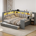Grey Full Size L-Shaped Corner Bed with Trundle and Desk O187847
